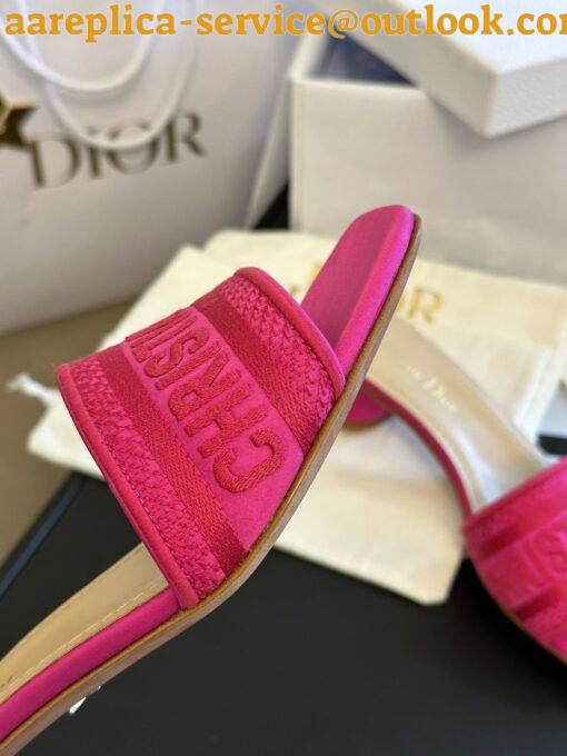 Replica Dior Dway Heeled 35MM Slides in Pink Embroidered Satin and Cotton 9