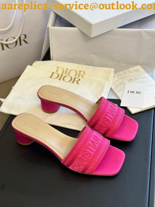 Replica Dior Dway Heeled 35MM Slides in Pink Embroidered Satin and Cotton 10