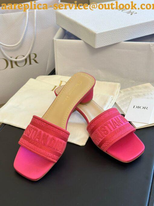 Replica Dior Dway Heeled 35MM Slides in Pink Embroidered Satin and Cotton 11