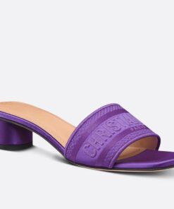 Replica Dior Dway Heeled 35MM Slides in Purple Embroidered Satin and Cotton