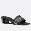 Replica Dior Dway Heeled Slides In Deep Blue Embroidered Cotton 2