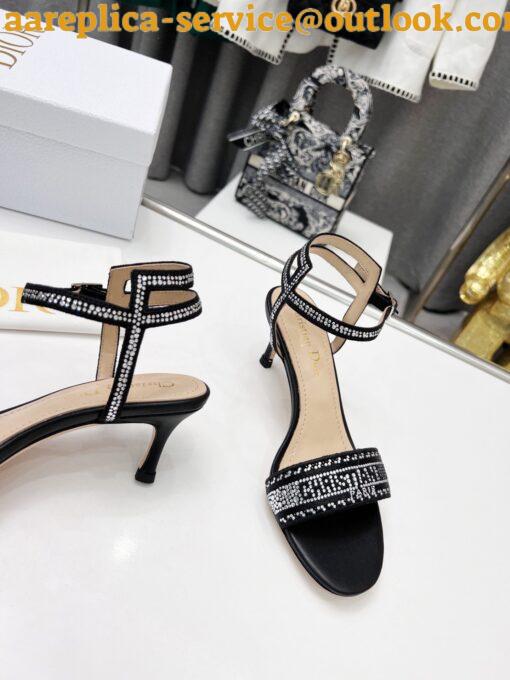 Replica Dior Dway Heeled Sandals In Black Cotton with Strass 5