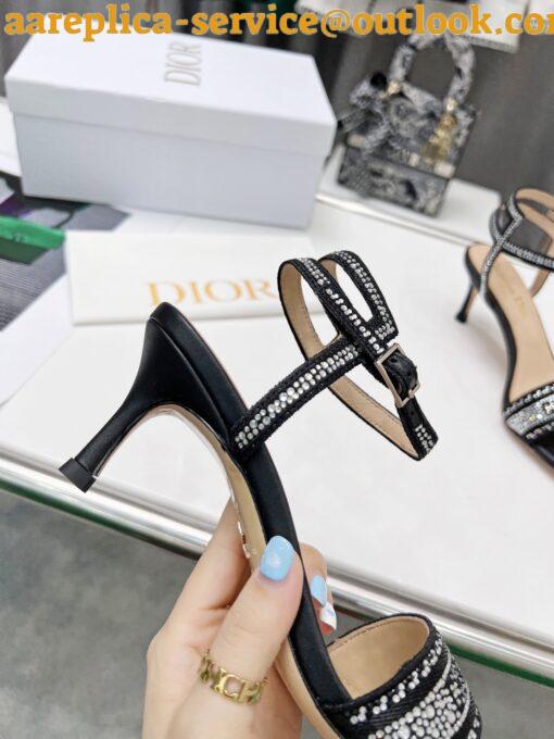 Replica Dior Dway Heeled Sandals In Black Cotton with Strass 7