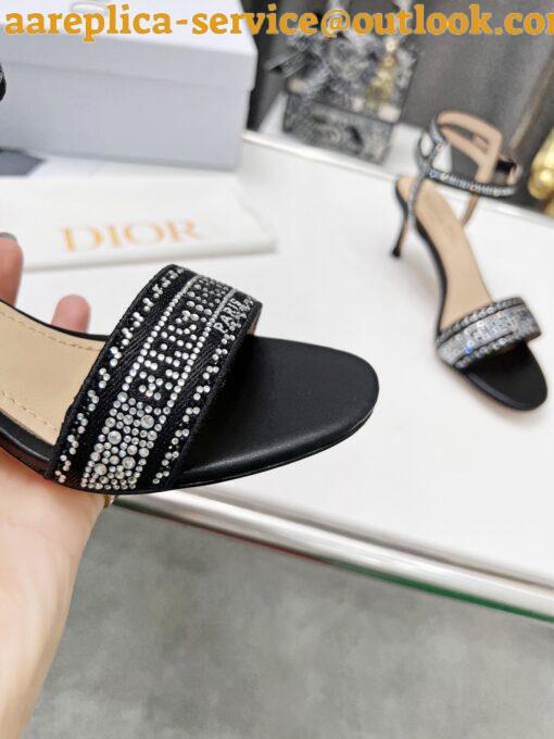 Replica Dior Dway Heeled Sandals In Black Cotton with Strass 8