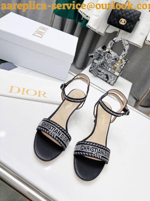 Replica Dior Dway Heeled Sandals In Black Cotton with Strass 9