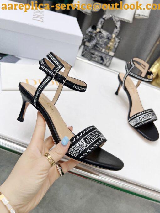 Replica Dior Dway Heeled Sandals In Black Cotton with Strass 10