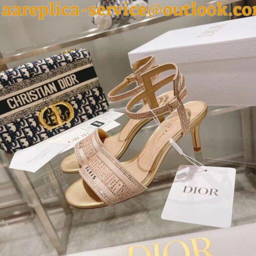 Replica Dior Dway Heeled Sandals In Gold Cotton with Strass 10