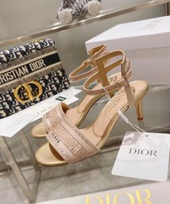 Replica Dior Dway Heeled Sandals In Gold Cotton with Strass 2