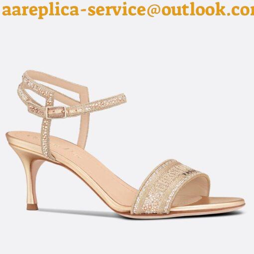 Replica Dior Dway Heeled Sandals In Gold Cotton with Strass 11