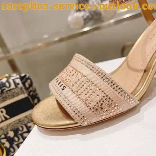 Replica Dior Dway Heeled Sandals In Gold Cotton with Strass 12