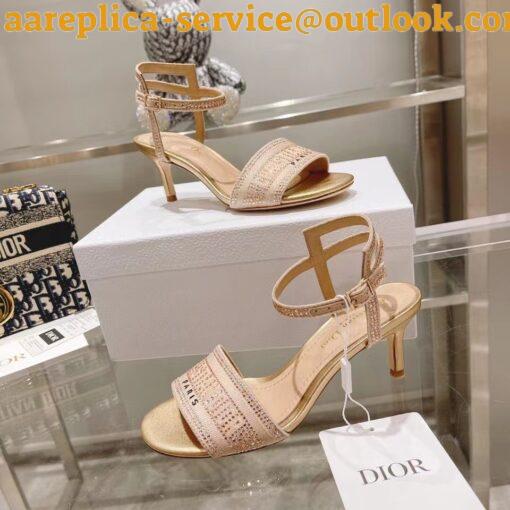 Replica Dior Dway Heeled Sandals In Gold Cotton with Strass 13