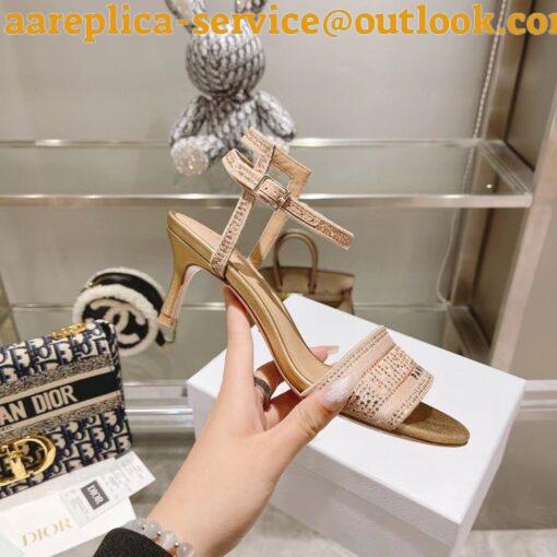 Replica Dior Dway Heeled Sandals In Gold Cotton with Strass 16