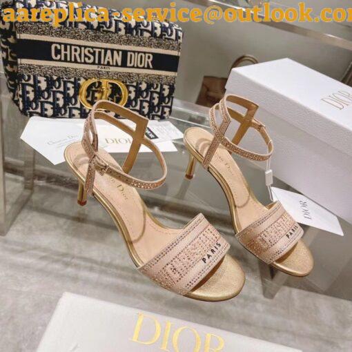 Replica Dior Dway Heeled Sandals In Gold Cotton with Strass 17