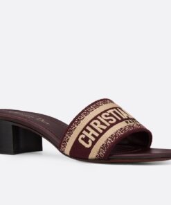 Replica Dior Dway Heeled Slides In Bordeaux Embroidered Cotton