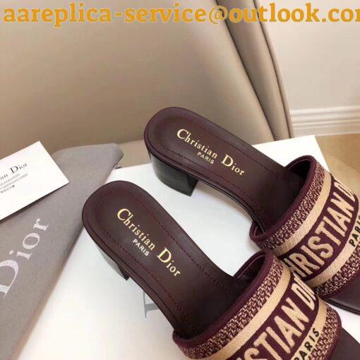 Replica Dior Dway Heeled Slides In Bordeaux Embroidered Cotton 7