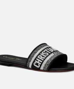 Replica Dior Dioriviera Dway Platform Slides in Raffia and Black Embroidered Cotton 2