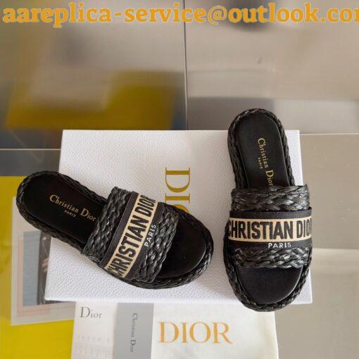 Replica Dior Dioriviera Dway Platform Slides in Raffia and Black Embroidered Cotton 15