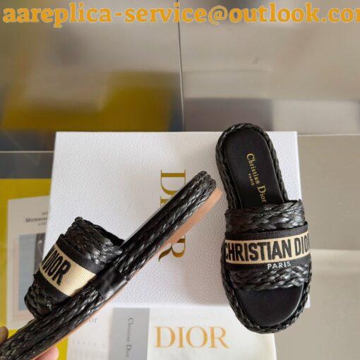 Replica Dior Dioriviera Dway Platform Slides in Raffia and Black Embroidered Cotton 16