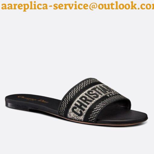 Replica Dior Dway Slides In Black Metallic Thread Embroidery and Strass