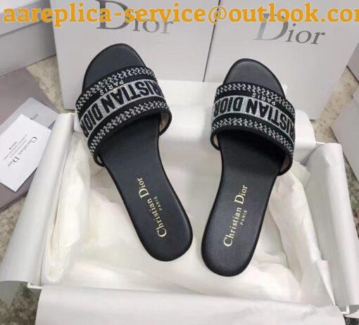 Replica Dior Dway Slides In Black Metallic Thread Embroidery and Strass 6