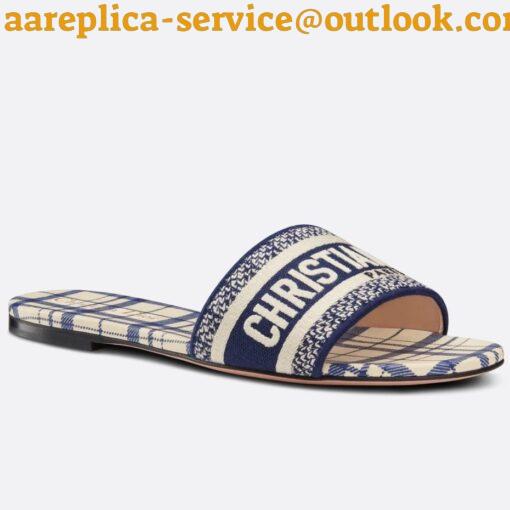 Replica Dior Dway Slides In Blue Check’n’Dior Embroidered Cotton