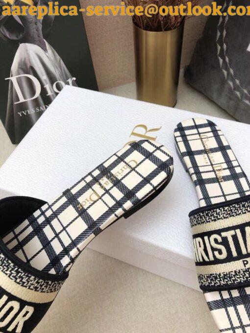 Replica Dior Dway Slides In Blue Check’n’Dior Embroidered Cotton 3