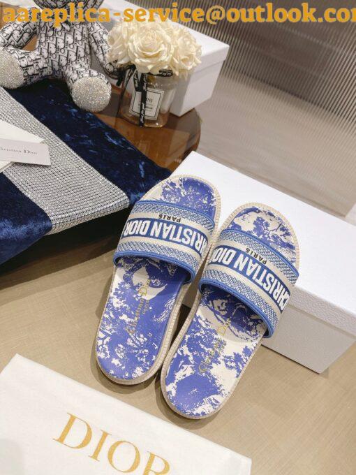 Replica Dior Dway Slides In Bright Blue Toile de Jouy Embroidered Cotton 5