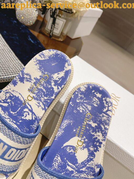 Replica Dior Dway Slides In Bright Blue Toile de Jouy Embroidered Cotton 6