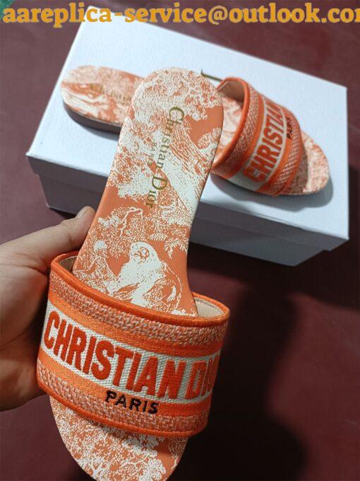 Replica Dior Dway Slides In Bright Orange Toile de Jouy Embroidered 4