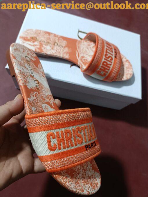 Replica Dior Dway Slides In Bright Orange Toile de Jouy Embroidered 6