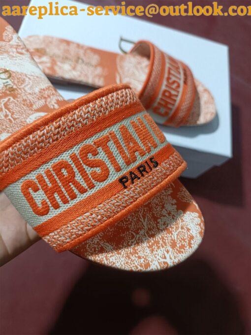 Replica Dior Dway Slides In Bright Orange Toile de Jouy Embroidered 7