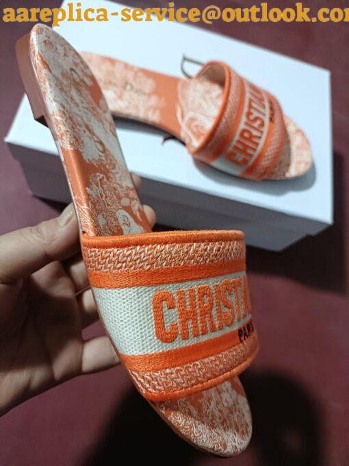 Replica Dior Dway Slides In Bright Orange Toile de Jouy Embroidered 8