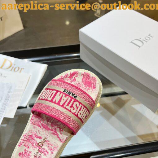 Replica Dior Dway Slides In Bright Pink Toile de Jouy Embroidered Cotton