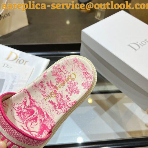 Replica Dior Dway Slides In Bright Pink Toile de Jouy Embroidered Cotton 11