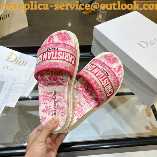 Replica Dior Dway Slides In Bright Pink Toile de Jouy Embroidered Cotton 13