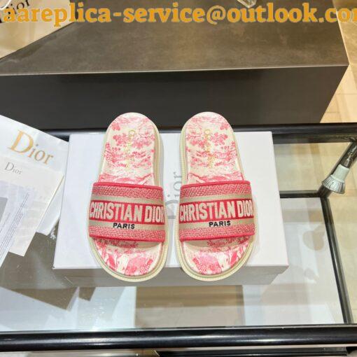 Replica Dior Dway Slides In Bright Pink Toile de Jouy Embroidered Cotton 14