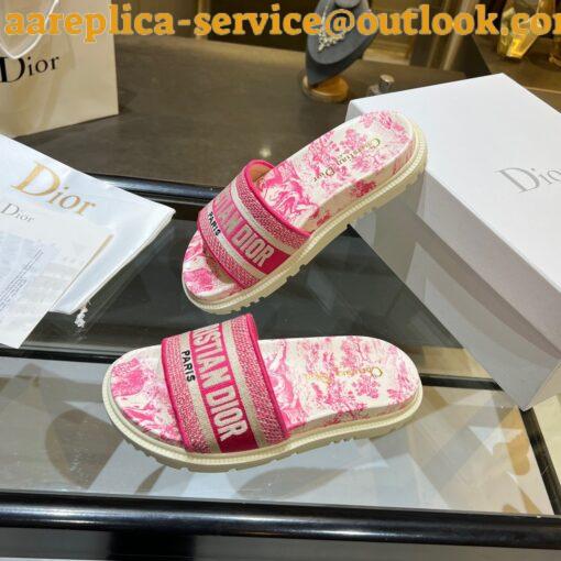 Replica Dior Dway Slides In Bright Pink Toile de Jouy Embroidered Cotton 15