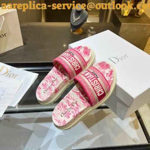 Replica Dior Dway Slides In Bright Pink Toile de Jouy Embroidered Cotton 16