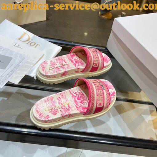 Replica Dior Dway Slides In Bright Pink Toile de Jouy Embroidered Cotton 17