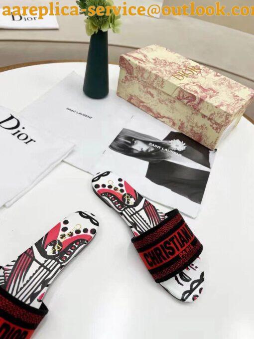 Replica Dior Dway Slides In Embroidered Cotton with Cupidon Motif 7