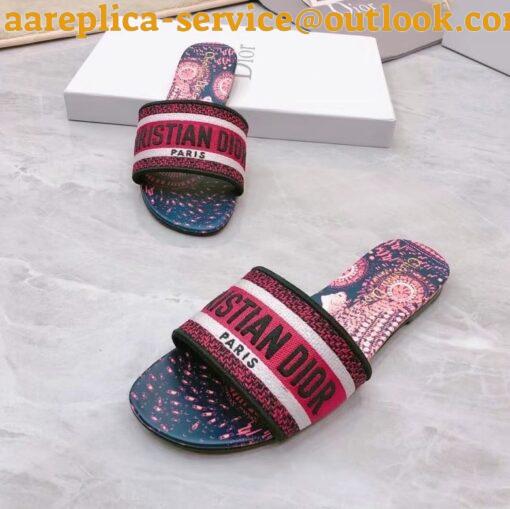 Replica Dior Dway Slides In Fuchsia Animals Embroidered Cotton 12