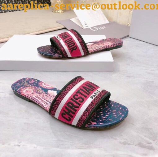 Replica Dior Dway Slides In Fuchsia Animals Embroidered Cotton 13