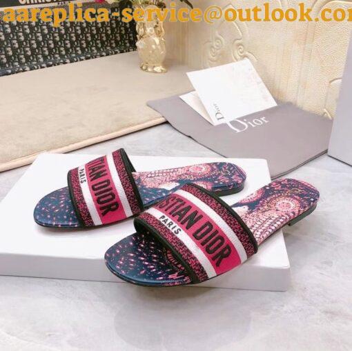 Replica Dior Dway Slides In Fuchsia Animals Embroidered Cotton 14