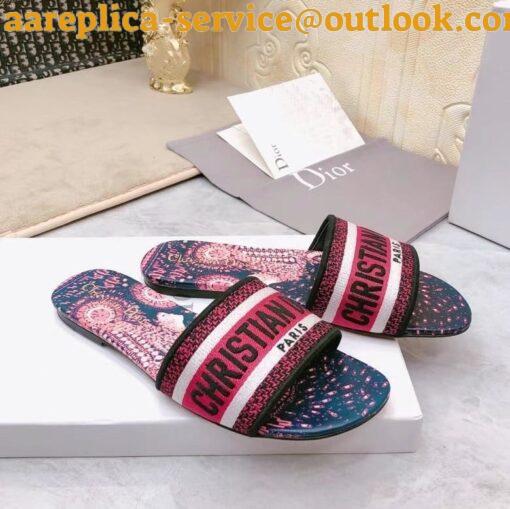 Replica Dior Dway Slides In Fuchsia Animals Embroidered Cotton 15