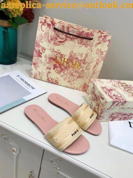 Replica Dior Dway Slides In Gold-Tone Metallic Thread Embroidered Cotton