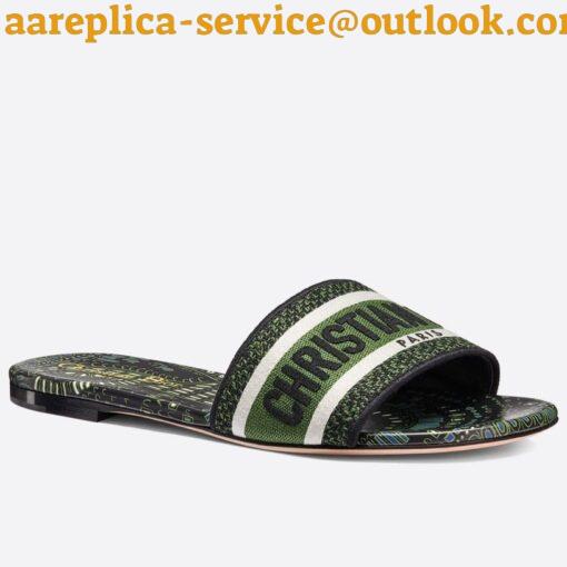 Replica Dior Dway Slides In Green Animals Embroidered Cotton 2