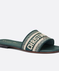 Replica Dior Dioriviera Dway Slides in Raffia and Green Embroidered Cotton 2