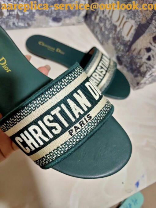 Replica Dior Dioriviera Dway Slides in Raffia and Green Embroidered Cotton 3