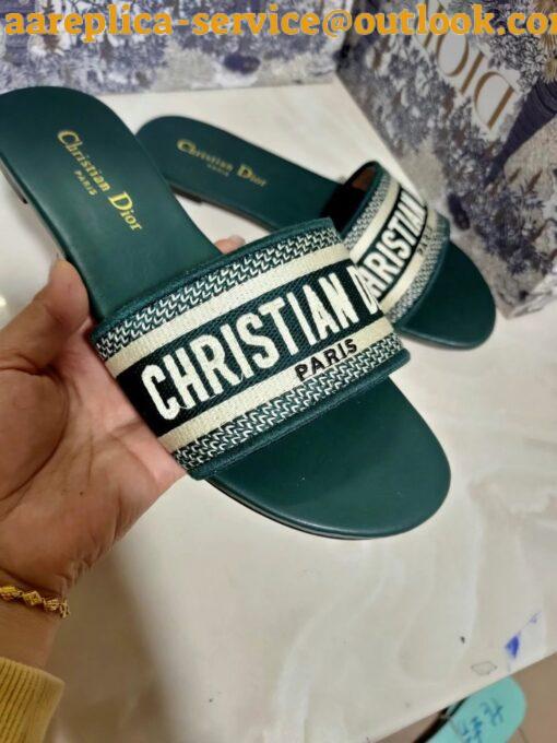 Replica Dior Dioriviera Dway Slides in Raffia and Green Embroidered Cotton 4