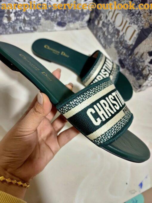 Replica Dior Dioriviera Dway Slides in Raffia and Green Embroidered Cotton 5